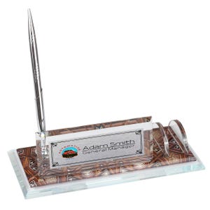 Placa de escritorio personalizada / Placa de escritorio de vidrio con bolígrafo y tarjetero, placa de escritorio personalizada, letrero de escritorio