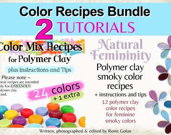 Bundle set for 2 color recipes Tutorial eBooks, total of 36 color mixing recipes for FIMO polymer clay PDF instructions tutorial Ronit Golan