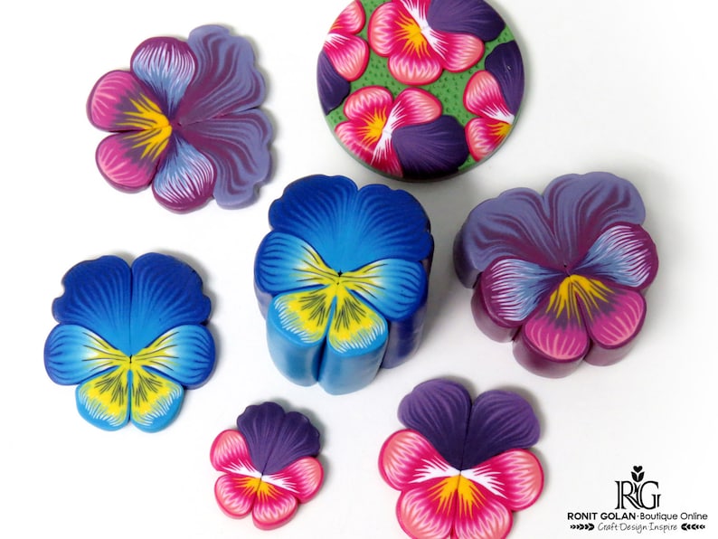Pansy Flower Cane Tutorial, How to PDF eBook, Polymer Clay Pansies Canes with no background, instructions tutorial by Ronit Golan image 2