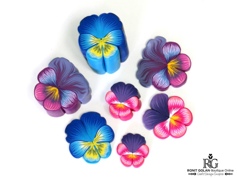 Pansy Flower Cane Tutorial, How to PDF eBook, Polymer Clay Pansies Canes with no background, instructions tutorial by Ronit Golan image 7