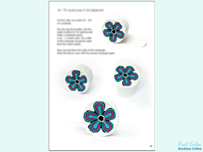 Doodle Flower Cane tutorial, Polymer Clay How to eBook for beginners, PDF Tutorial for polymer clay, Geometric Cane tutorial by Ronit Golan image 4