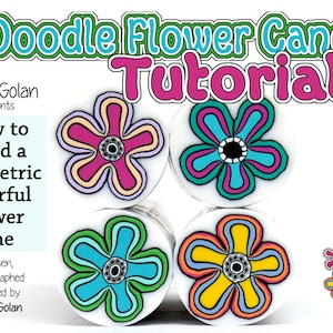 Doodle Flower Cane tutorial, Polymer Clay How to eBook for beginners, PDF Tutorial for polymer clay, Geometric Cane tutorial by Ronit Golan image 1