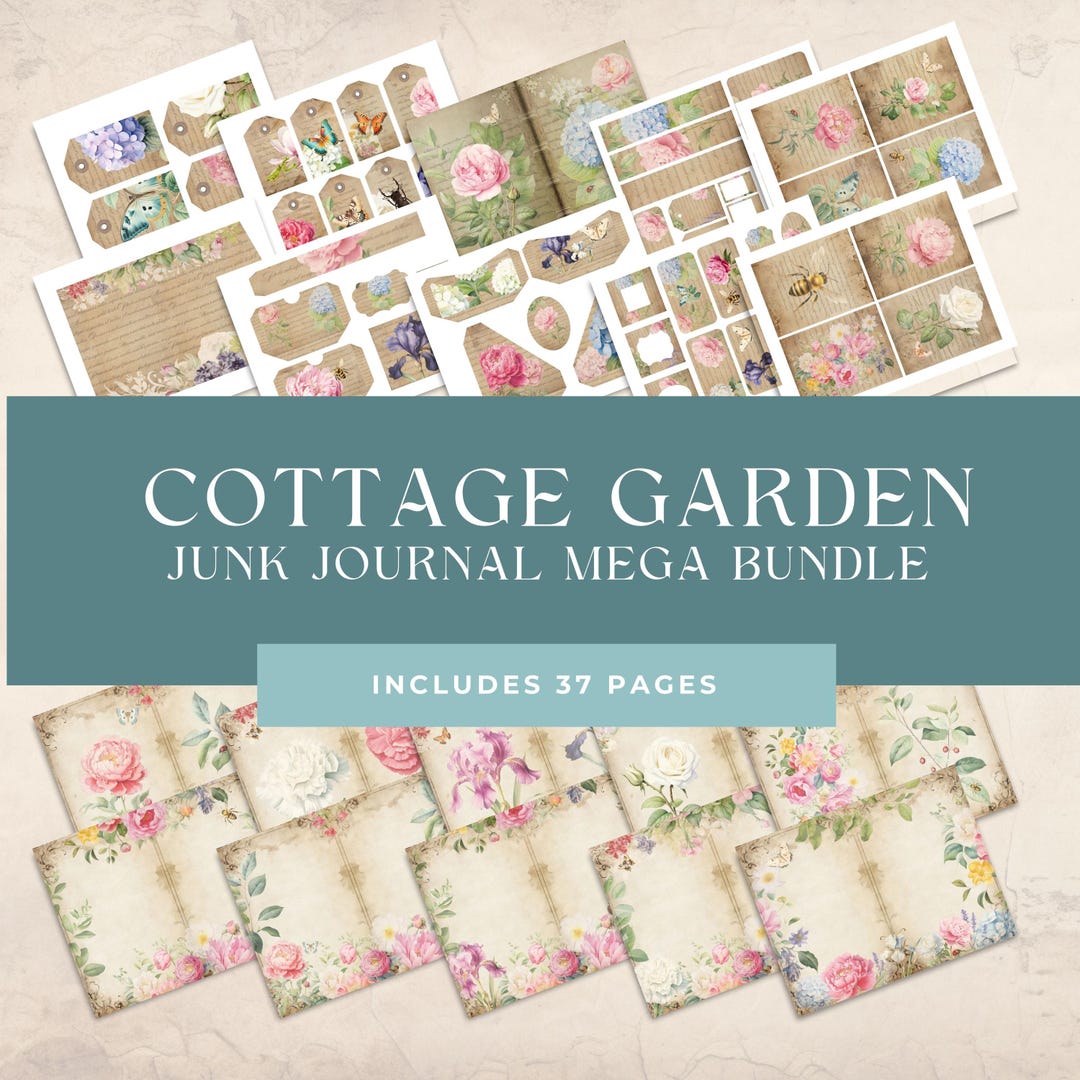 Cottage Garden Junk Journal Mega Bundle Kit | Printable Digital Pages ...