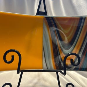 Vibrant Orange Swirled Glass Platter: Modern Art Serving Tray, Unique Decorative Dish, Gift for Mom
