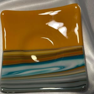 Vibrant Handmade Multicolored Glass Plate: Modern Art Serving Dish, Unique Decorative Tray for Mom