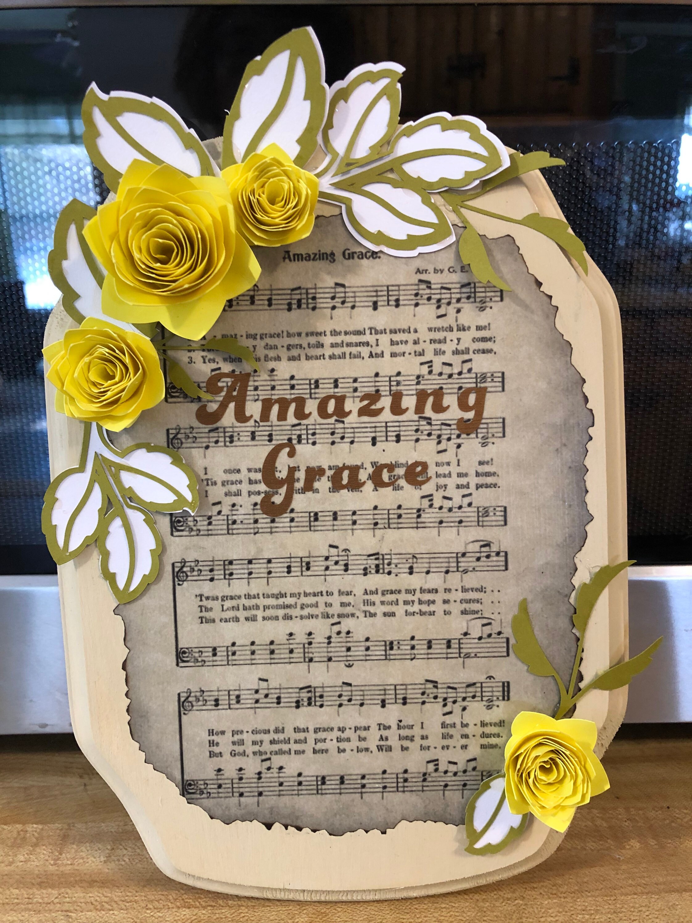 Amazing Grace wall plaque with hand rolled flowers Etsy
