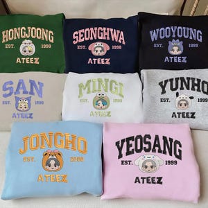 Embroidered Cute Ateez Members Aniteez T-Shirt, Ateez The World Ep.Fin Will Album Shirt, Ateez Hongjoong, Mingi,San ESN1513-1521