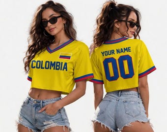 Personalized Colombia Soccer Crop Top Jersey, Custom Name Football Fan Tee