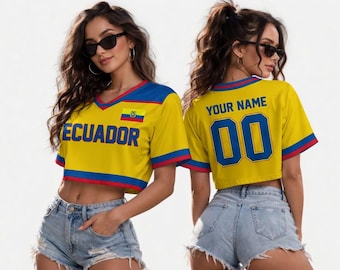 Camiseta corta personalizada de fútbol de Ecuador, camiseta personalizada para aficionados al fútbol con nombre.