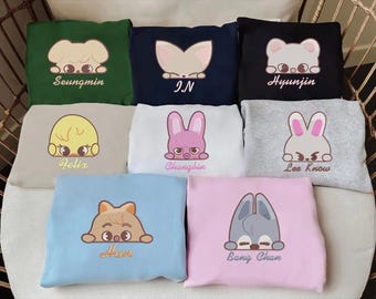 Embroidered SKZOO Member Group Sweatshirt, SKZ Characters Hoodie, Stray Kids World Tour 2025 T-Shirt ESN1482-1498