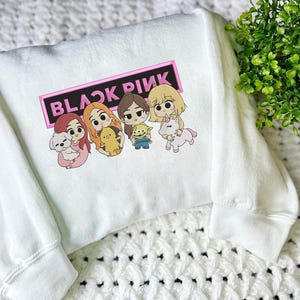 ブラックピンク チビ スウェットシャツ | かわいい Kpop クロップ クルーネック | ブリンク 美的パーカー | ブラックピンク ファンギフト ESN1682