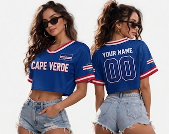 Camiseta corta de fútbol personalizada de Cabo Verde, camiseta personalizada para aficionados al fútbol.