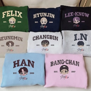 Embroidered Stray Kids Member Sweatshirt, SKZ Characters Hoodie, Stray Kids World Tour 2025 T-Shirt ESN1457-1464