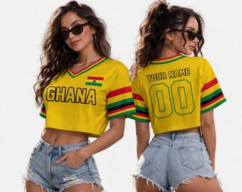 Personalized Ghana Soccer Crop Top Jersey, Custom Football Fan Festival Shirt