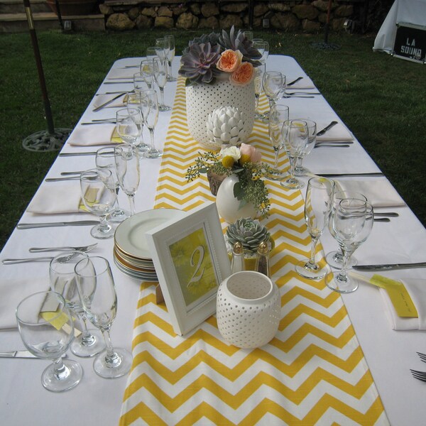 Yellow and White Chevron Table Runner