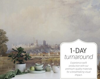 Hilltop Castle Riverside Cityscape Wallpaper Mural, Living Room: Non-Pasted, Pre-Pasted and Peel & Stick