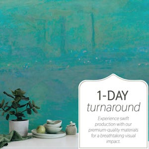 Teal Garden Bridge Wall Mural, Calming Abstract Watercolor (Peel & Stick/Non-pasted)