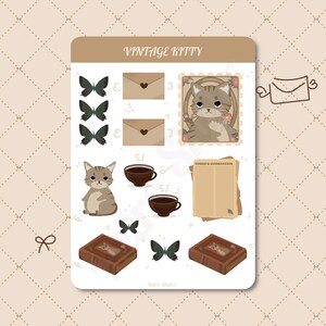 Vintage Kitty, Cute Pet Sticker Sheet, Vintage Stickers