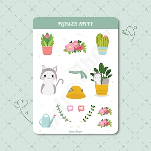 Chaton en fleurs, feuille d'autocollants mignons pour animaux de compagnie, autocollants fleurs