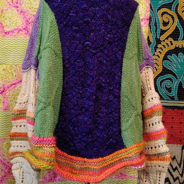 Wearable Art Hand Knit Sweater Hand Spun Naturally Hand Dyed  Yarn