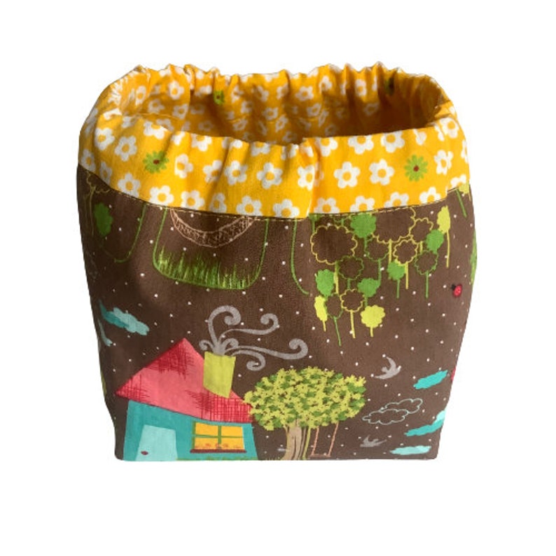 Brown Yellow Rural Scene Cake Wrapper Small or Large, Fabric Yarn Bags. Cloth Yarn Ball Bowl, Yarn Cake Holders, Yarn Cake Cozie, Fabric Bin Large