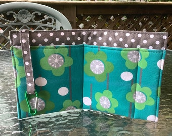 Teal Floral Flat Purse Insert 10" Long, Cloth Purse Organizer, Padded Bag Insert, Handbag Organizer, Travel Tote Bag Insert, Bridesmaid Gift