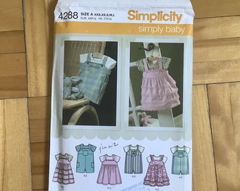 Simplicity 4288 Baby Paper Pattern, Romper, Jumper, Knit onesie, Overalls, Dress, Shirt, New UNCUT Factory Folded Size A (XXS,SX,S,M,L) 2006