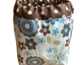 Blue Brown Floral Yarn Cake Wrapper OOAK Small, Fabric Yarn Bag, Cloth Yarn Bowl, Yarn Cake Holder, Yarn Cake Cozie, Fabric Bin Plant Basket