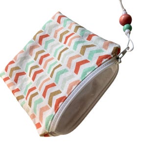 Chic Pochette Zippée Motif Chevrons - Petit Sac Coton pour Accessoires Tricot ou Artisanat, Porte-Cartes, Sac Zippé, Sac à Fermeture-Éclair