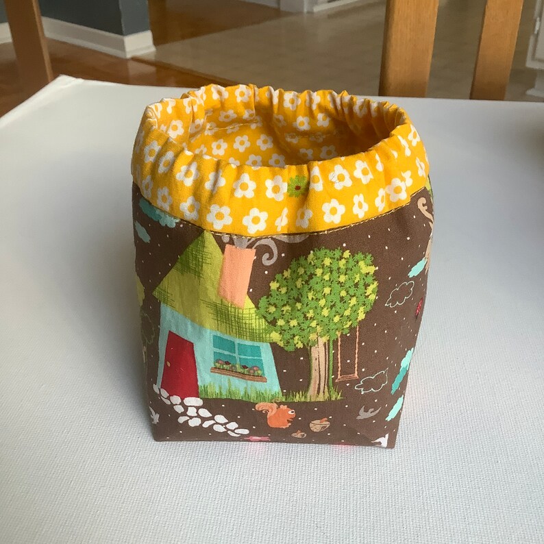 Brown Yellow Rural Scene Cake Wrapper Small or Large, Fabric Yarn Bags. Cloth Yarn Ball Bowl, Yarn Cake Holders, Yarn Cake Cozie, Fabric Bin image 7