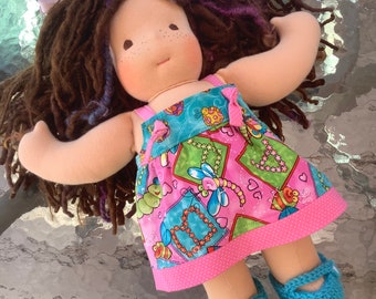 15" 16" Waldorf Doll Dress, fits Bamboletta Sitting Friend Doll, Adjustable Shoulder Straps Doll Top, Halter Doll Dress, Knot Dress for Doll