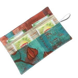 Lantern Floral Tea Bag Wallet, OOAK Tea Bag Holder, Teabag Wallet, Teabag Case, Tea Bag Cozy, Tea Bag Carrier, Gift for Tea Drinker
