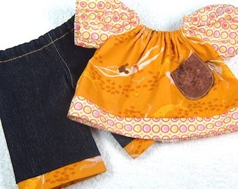 Pink or Yellow Mermaid Top and Jeans Doll Outfit - Fits 15-18 inch Bamboletta Doll, Baby Twin Doll, Popular 18 inch Dolls, Cabbage Patch Kid