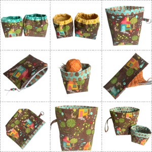 Brown Yellow Rural Scene Cake Wrapper Small or Large, Fabric Yarn Bags. Cloth Yarn Ball Bowl, Yarn Cake Holders, Yarn Cake Cozie, Fabric Bin image 8