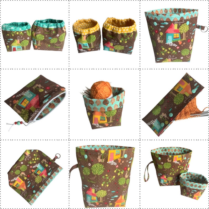 Brown Yellow Rural Scene Cake Wrapper Small or Large, Fabric Yarn Bags. Cloth Yarn Ball Bowl, Yarn Cake Holders, Yarn Cake Cozie, Fabric Bin image 8