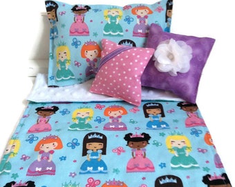 Cute 18" Doll Bedding Set, Doll Bedding for 14" to 18" Doll, Fits Ikea Duktig Doll Bed, 4 pcs Princess Doll Bedding Set, Comforter, Pillows