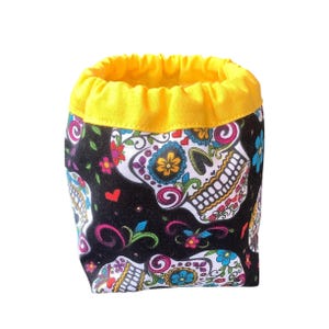 Black Suger Skull Yarn Cake Cozy, Yarn Cake Wrapper, Fabric Yarn Bowl, Yarn Keepers, Yarn Holder, Yarn Basket, Candy Dish. DUTY FREE to USA