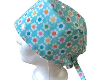 Daisy scrub cap, blue scrub hat, aqua scrub cap woman, dentist scrub hat, nurse scrub cap, dental crew scrub caps, doctor veterinarian gift