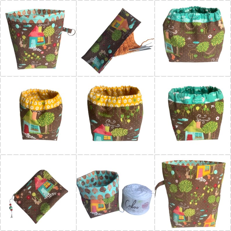 Brown Yellow Rural Scene Cake Wrapper Small or Large, Fabric Yarn Bags. Cloth Yarn Ball Bowl, Yarn Cake Holders, Yarn Cake Cozie, Fabric Bin image 9