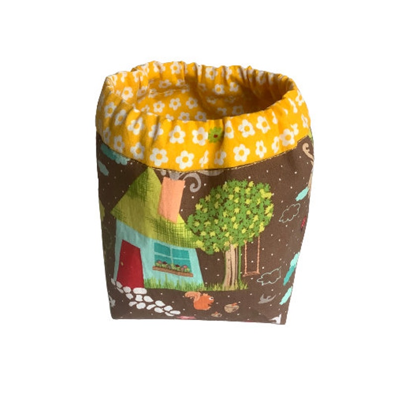 Brown Yellow Rural Scene Cake Wrapper Small or Large, Fabric Yarn Bags. Cloth Yarn Ball Bowl, Yarn Cake Holders, Yarn Cake Cozie, Fabric Bin Small