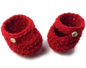 Red crocheted doll shoes fit 10 inch Little Buddy, waldorf doll shoes, mary jane doll shoes, handmade girl Christmas gift, stocking stuffers