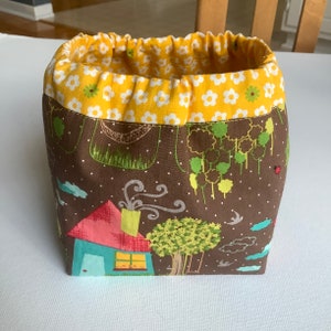 Brown Yellow Rural Scene Cake Wrapper Small or Large, Fabric Yarn Bags. Cloth Yarn Ball Bowl, Yarn Cake Holders, Yarn Cake Cozie, Fabric Bin image 6