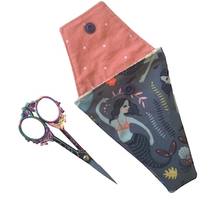 Blue Mermaid Embroidery Scissors Case, Mini Scissor Sleeve, Scissor Holder, Dressmaking Accessories, Small Price Gift for Quilter / Crafter