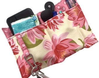 Pink Floral Purse Organizer, Flat Purse Insert 10", Padded Bag Insert, Onthego Handbag Organizer, Travel Tote Bag Organizer, Bridesmaid Gift