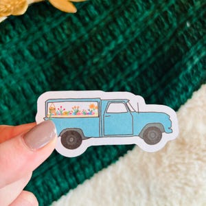 Teal Floral Truck Sticker • Vintage Farm Truck Vinyl Decal with Blue Green Flowers • Cute Aesthetic Sticker for Laptop,Water Bottle, Journal