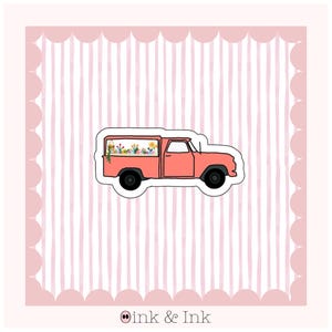 Orange Floral Truck Sticker • Vintage Farm Truck Vinyl Decal with Flowers • Cute Aesthetic Sticker for Laptop, Water Bottle, or Journal