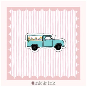 Teal Floral Truck Sticker • Vintage Farm Truck Vinyl Decal with Blue Green Flowers • Cute Aesthetic Sticker for Laptop,Water Bottle, Journal