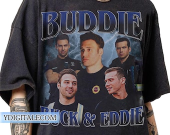 Camiseta vintage estilo gráfico de los 90 de Buddie Buckley Eddie, Estación 118 del Departamento de Bomberos de Los Ángeles. Regalo unisex para hombre y mujer.