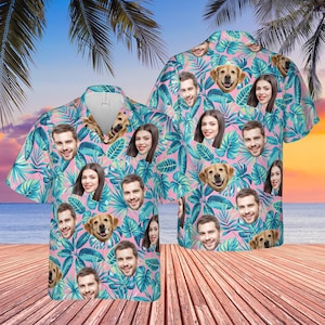 Custom Face Photo Hawaiian Shirt, Bachelor Party Gifts, Summer Gifts, Dog/Cat/Lover Face Shirt, Vacation Tropical Pattern Shirt for Family