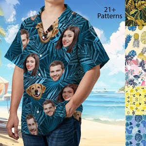Personalized Photo Hawaiian Shirt, Bachelor Party Gift, Summer Gift, Dog/Cat/Lover Face Shirt, Vacation Tropical Pattern Shirt for Family